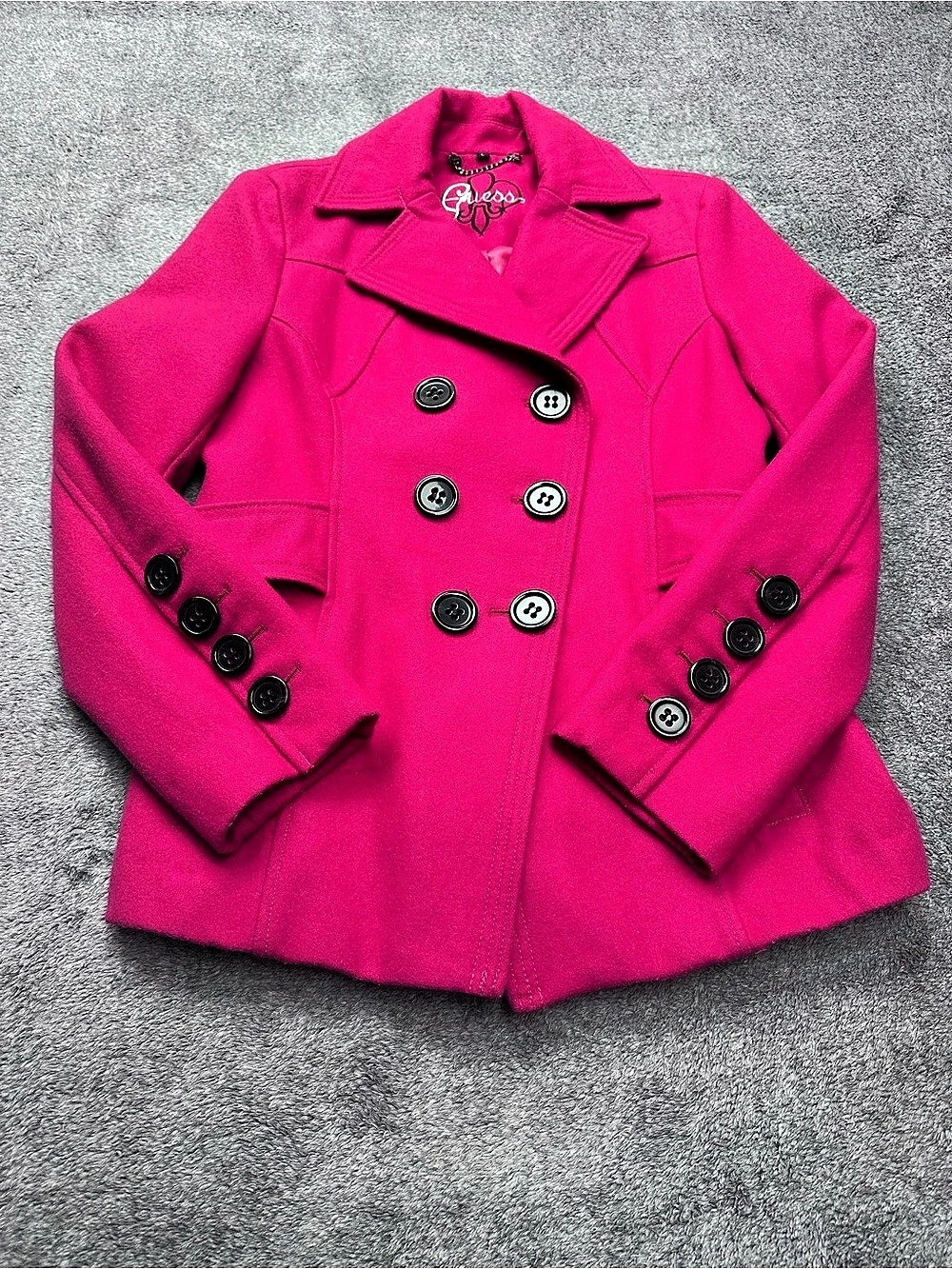 Guess Hot Pink Wool Blend Peacoat Pink Large